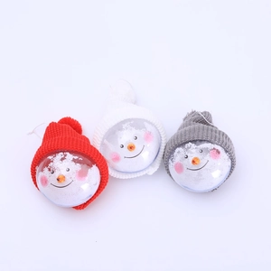 Three Christmas snowman ornaments with foam balls and knitted hats for tree decoration