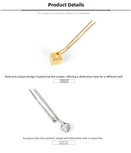 Detail view of lucky dice pendants in gold-white and silver-blue on fine cross chains