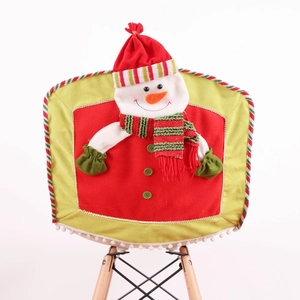 Christmas snowman chair cover in red and white knit fabric for festive dining decor