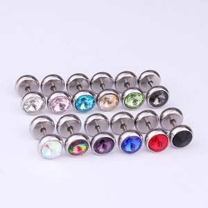 Set of 12 pairs of stainless steel dumbbell earrings with colorful crystal zircon stones