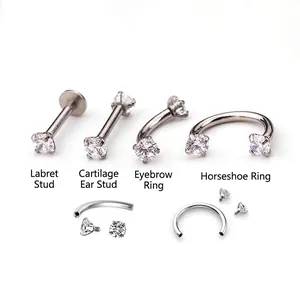 Stainless Steel Zircon Internal Thread Lip Ring Horseshoe Eyebrow Piercing Stud For Men Women Body Jewelry