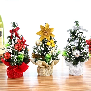 Mini Artificial Christmas Tree Desktop Decoration With PVC Needles And Cloth Wrapped Base Festive Tabletop Ornament
