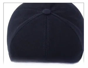 Detail view of reinforced double-stitching and panel construction on navy baseball cap