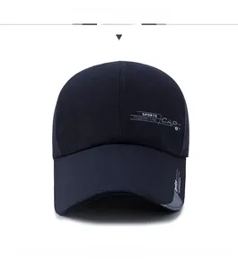 Detail of dark blue sports baseball cap showing sports cap 87 print and twill cotton texture