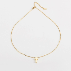 Simple cross pendant necklace in rose gold stainless steel with adjustable lobster clasp