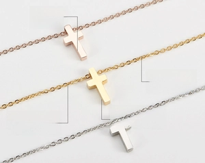 Polished titanium steel cross necklaces in rose gold, gold and silver finishes