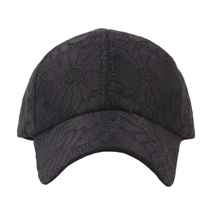 Women's black lace baseball cap featuring intricate floral embroidery and mesh design
