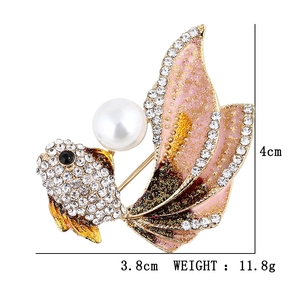 Goldfish brooch with pink gradient enamel, rhinestones and pearl detail 3.8x4cm