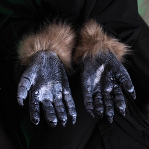 Halloween werewolf gloves with long brown fur and realistic black monster claws
