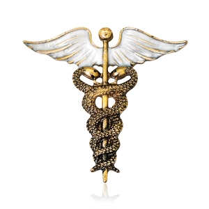 Vintage Alloy Caduceus Brooch Pin For Men Women Medical Symbol Enamel Wings Snake Staff Lapel Pin Suit Accessory Jewelry