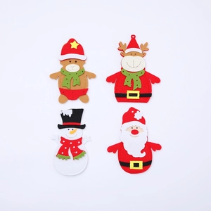 Set of 4 Christmas felt cutlery holders featuring Santa, snowman, elk and bear designs