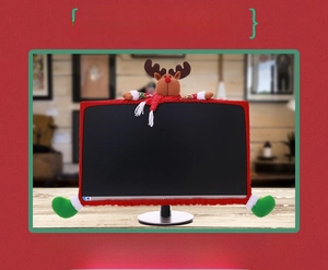 Detail of Christmas reindeer monitor cover with 3D plush deer and green elf boots