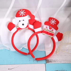 Red Christmas headband set featuring plush bear and snowman dolls for holiday parties