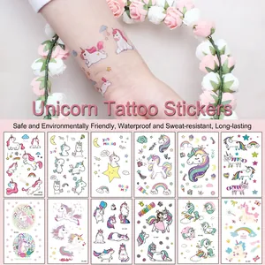 Unicorn Temporary Tattoo Stickers Waterproof Cartoon Rainbow Body Art For Kids Girls Party Favors Eco Friendly