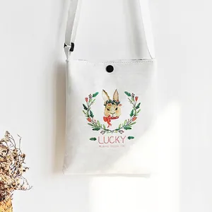 Small Canvas Crossbody Bag Cotton Adjustable Strap Animal Floral Print Mini Shoulder Phone Pouch Snap Button Women Girls