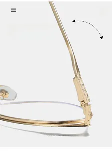 Close-up of durable metal hinge with textured engraving on cat-eye blue light glasses
