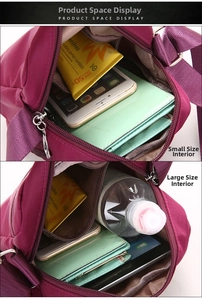 Internal compartments of burgundy nylon crossbody bags in small and large size options
