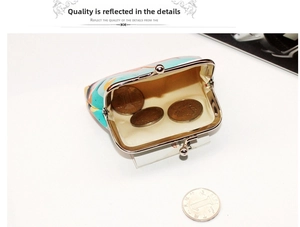 Detailed top view of flamingo coin purse interior with metal clasp and coins