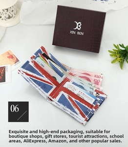 British flag print bifold wallet with multi-card slots and matching textured gift box