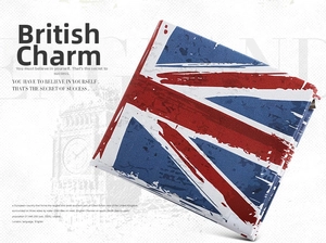 Detailed view of vintage British flag pattern on a retro synthetic leather wallet