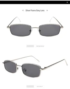 Detail of vintage silver metal frame sunglasses with grey lenses from two angles