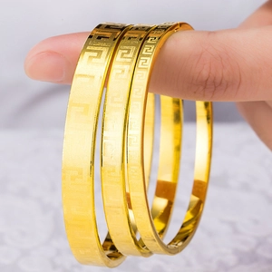 Bracelet Jonc Classique En Alliage De Cuivre Plaqué Or Pour Femmes Motif Méandre Design Grec Forme Ovale Bijou Luxe