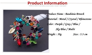 Detailed size chart of the 5.3cm Bauhinia crystal brooch with metal rhinestones