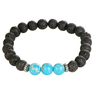 Natural Lava Volcanic Rock Beaded Bracelet With Blue Turquoise Energy Yoga Elastic Handmade Jewelry For Men And Women