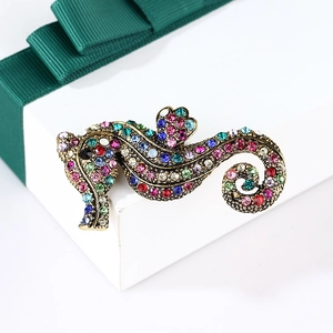 Vintage colorful rhinestone seahorse brooch for coats and suits on a white gift box