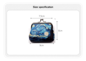Size guide for vintage Van Gogh Starry Night coin purse with metal clasp dimensions