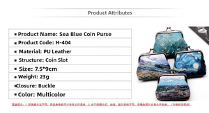 Detail view of Van Gogh style PU leather coin purse with secure metal clasp closure