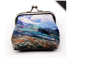 Detail of vintage coin purse with Van Gogh style oil painting print and metal clasp