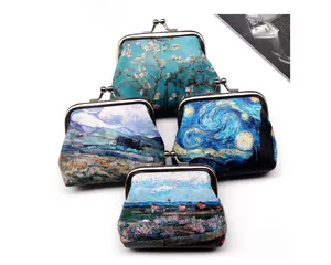 Detail of four vintage canvas coin purses featuring Van Gogh oil painting art prints