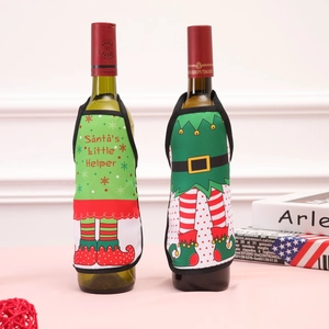 Mini Christmas apron wine bottle covers with Santa's Little Helper and elf designs