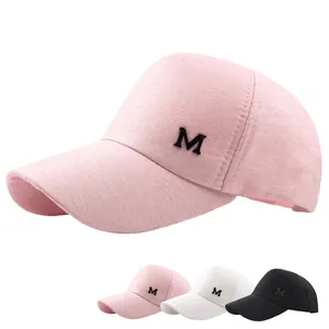 Women M Letter Metal Label Baseball Cap Solid Color Curved Brim Adjustable Sun Protection Outdoor Sports Casual Hat