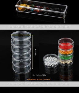 Detailed view of clear acrylic jewelry storage box with 5-tier round stackable containers