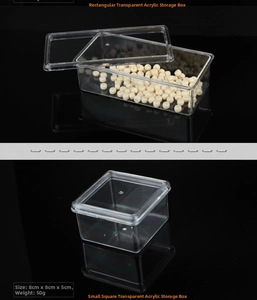 Macro shot of rectangular transparent acrylic storage box for jewelry and DIY beads