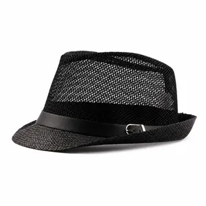 Klassieke zwarte mesh fedora jazzhoed voor dames en heren met stijlvolle leren band