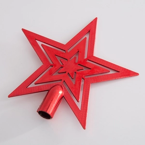 Red hollow Christmas tree top star with metallic glitter finish and nested star pattern