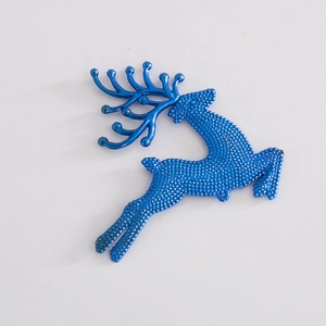 Vivid blue leaping reindeer Christmas hanging ornament with metallic textured antlers