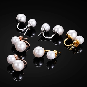 Minimalist double pearl U-shaped earrings in silver, gold and rose gold stainless steel