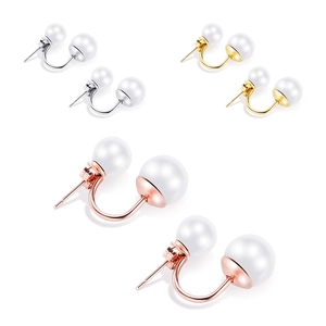 Double Artificial Pearl Stud Earrings 304 Stainless Steel Geometric Minimalist Ins Style Fashion Jewelry For Women Girls