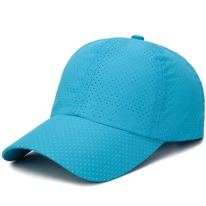 Breathable bright blue quick-dry baseball cap with laser-cut mesh for outdoor sports
