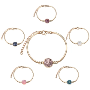 Round Druzy Stone Bracelet For Women Colorful Crystal Cluster Alloy Adjustable Chain Boho Jewelry