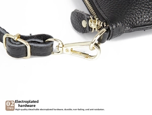 Close-up of premium leather grain and polished gold-plated hardware on the envelope bag