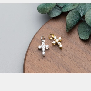 Elegant gold and silver S925 sterling silver cross pendants with cubic zirconia inlay