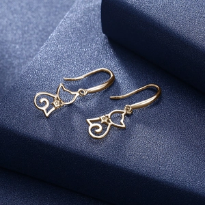 Elegant s925 sterling silver cat earrings with sparkling zircon stones and gold plating