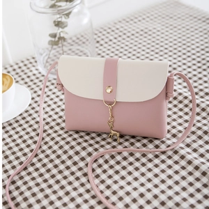 Women's Contrast Color PU Leather Crossbody Bag Mini Shoulder Bag With Deer Pendant Flap Magnetic Closure Fashion Handbag