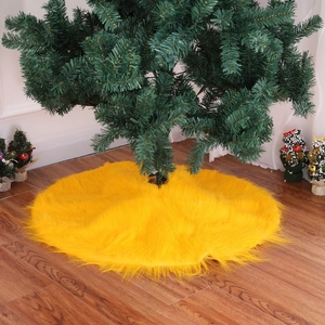 Plush gold Christmas tree skirt 78cm, thick faux fur mat for holiday home decoration