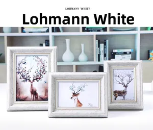 Three-piece Lohmann White photo frame set with vintage wood grain and gold inner borders